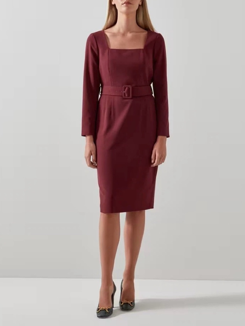 LK Bennett Carrington Long Sleeve Dress in Red Burgundy Size 8